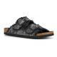 Mules 2 boucles HC.BIO406 BLEU JEAN Toile frangée clous, boucles assortis COLORS OF CALIFORNIA Femme