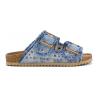 Mules 2 boucles HC.BIO406 BLEU JEAN Toile frangée clous, boucles assortis COLORS OF CALIFORNIA Femme