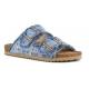 Mules 2 boucles HC.BIO406 BLEU JEAN Toile frangée clous, boucles assortis COLORS OF CALIFORNIA Femme