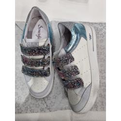 Baskets SEMERDJIAN scratchs paillettes Bleu ciel Rose semelle amovible glitter pailletes femme GAREN 11639