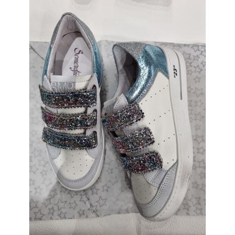 Baskets SEMERDJIAN scratchs paillettes Bleu ciel Rose semelle amovible glitter pailletes femme GAREN 11639