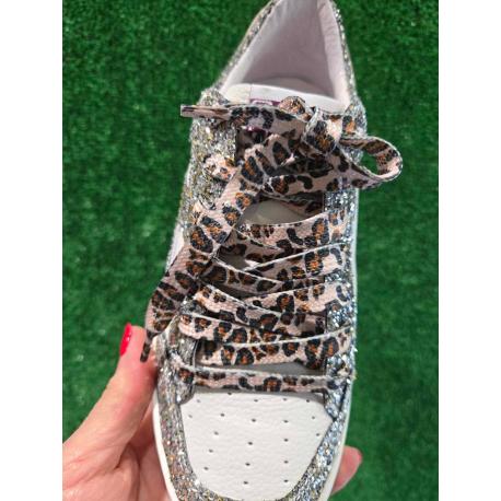 Basket NOUBAR Blanc/ Glitter argent paillettes B727 lacet blanc SMR23 semelle amovible