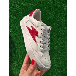 Basket NOUBAR Blanc/ Glitters Rouge paillettes A531 lacet Blanc SMR23 semelle amovible