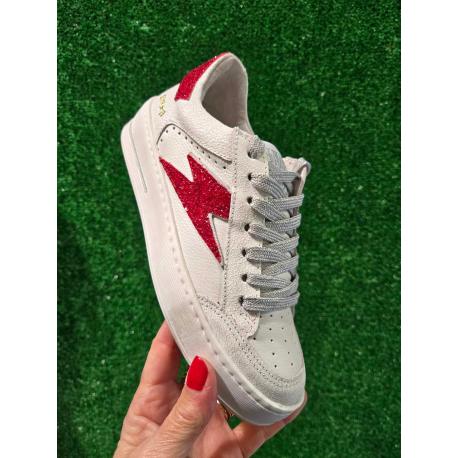 Basket NOUBAR Blanc/ Glitters Rouge paillettes A531 lacet Blanc SMR23 semelle amovible