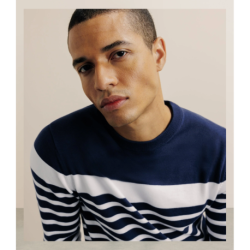 Pull col rond marinière marine IZAC