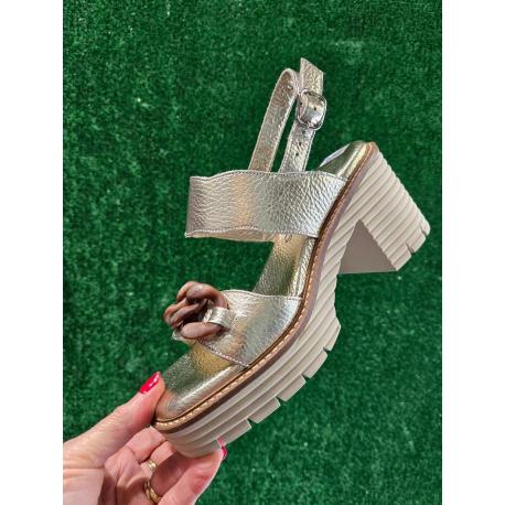Sandales SOFTWAVES 8.96.14 talon bottier BIRDIE CUIR DORE PLATINO fantaisie