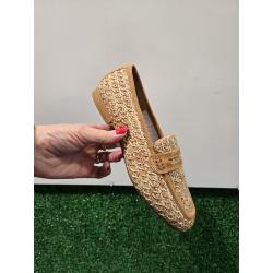 MOCASSINS CANCUN PAILLE CAMEL REQINS femme plat collège  printemps/été