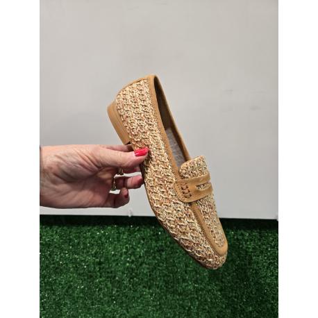MOCASSINS CANCUN PAILLE CAMEL REQINS femme plat collège  printemps/été