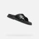 Mules plates femme 2 bandes croisées design contemporain GEOX D55YWB CUIR NOIR ADELASH