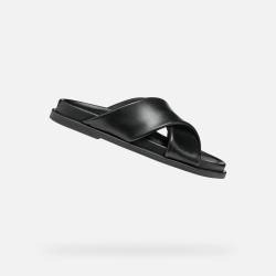 Mules plates femme 2 bandes croisées design contemporain GEOX D55YWB CUIR NOIR ADELASH