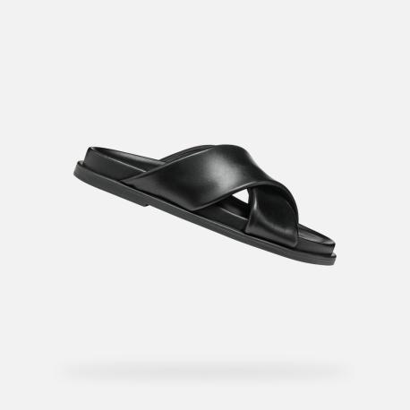 Mules plates femme 2 bandes croisées design contemporain GEOX D55YWB CUIR NOIR ADELASH