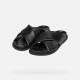Mules plates femme 2 bandes croisées design contemporain GEOX D55YWB CUIR NOIR ADELASH
