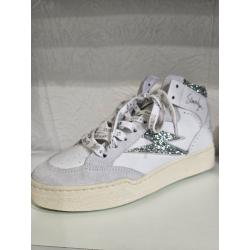 Basket montante BRAGA B461 Cuir Blanc Glitter paillettes Vert d'eau SEMERDJIAN SMR23