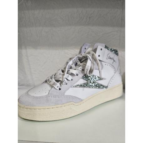 Basket montante BRAGA B461 Cuir Blanc Glitter paillettes Vert d'eau SEMERDJIAN SMR23