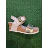 Sandale MEPHISTO Femme LEANDRE Blanc Or compensée boucle fantaisie scratchs semelle liège BIOSOFT