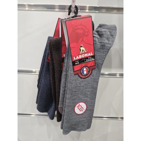 Chaussettes LABONAL non comprimantes HOMME 38676 LAINE  82% sans bord côte ne serre pas fabrication BLEU GRIS MARINE MARRON 