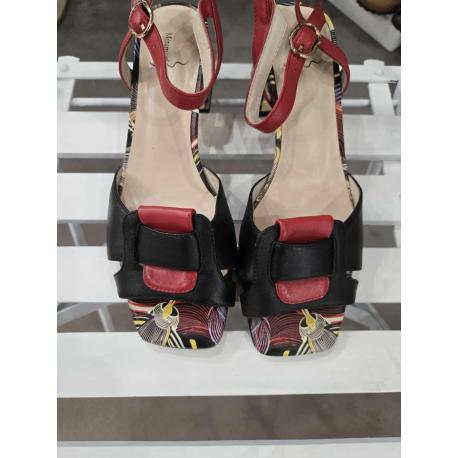 Nu- pieds femme, talon détaché de 4,5cm fantaisie, bicolore LAISSER Noir/Rouge METAMORF'OSE