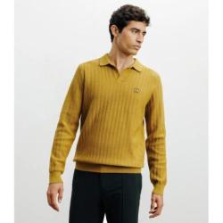 Pull col polo ouvert jeux de points jaune
