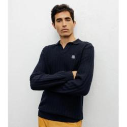 Pull col polo ouvert jeux de points marine