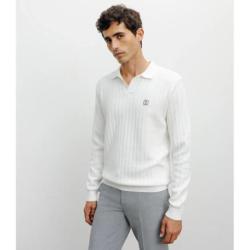 Pull col polo ouvert jeux de points écru