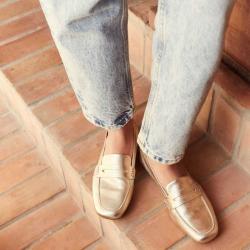MOCASSINS HEMA Cuir DORE plat, souple REQINS Mors plat cuir