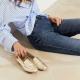 MOCASSINS HEMA Cuir DORE plat, souple REQINS Mors plat cuir