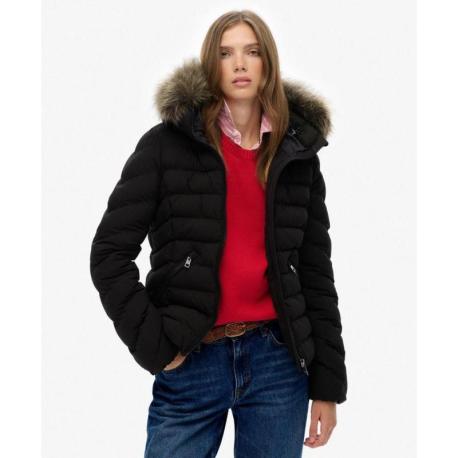 Veste Doudoune  à Capuche Fausse Fourrure Amovible