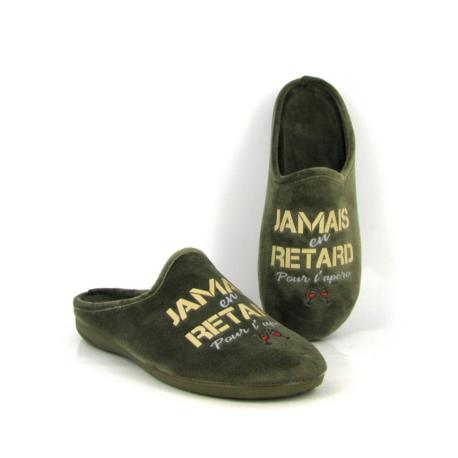 Mule humoristique 106 Homme Kaki Jamais en retard pour l’apéro Maison de l’Espadrille semelle amovible