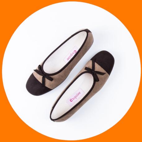 ELIOS  Taupe bout marron foncé ballerine Alcantara EXQUISEdoublure éponge noeud en décoration