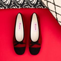 ELIOS  Taupe bout marron foncé ballerine Alcantara EXQUISEdoublure éponge noeud en décoration