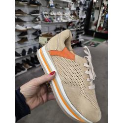 Baskets chics élégantes colorées et perforées SOFTWAVES 7.78.57 Cuir Beige Camel/Mandarine lacet