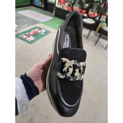 Mocassin CARINE 7.78.110 SOFTWAVES  Cuir Noir semelle plateau bicolore, mors fantaisie nacré semelle amovible