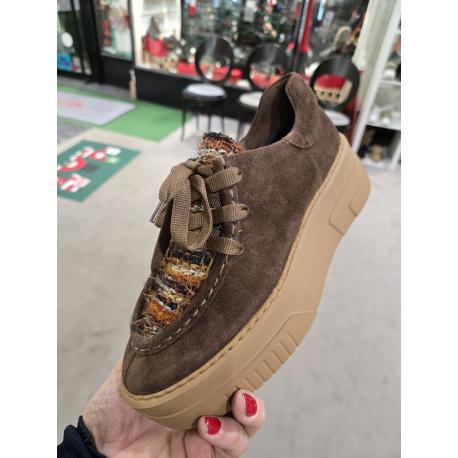 Derbies SOFTWAVES 9.11.13 cuir velours marron lacet semelle amovible plateau coloré twead marron orangè