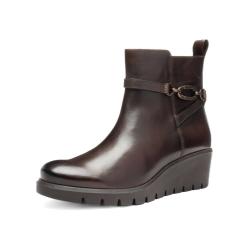 Bottines femme compensées ARA SHOES Cuir Marron Cacao COMO zip et bijoux en decoration de côté