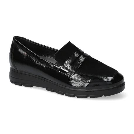 Mocassin MEPHISTO compensé Cuir Vernis Noir/ Daim Noir SOFT AIR Semelle amovible CARIMA