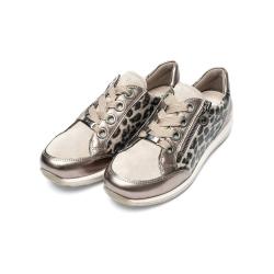 Baskets fantaisies ARA SHOES Cuir Beige Metal leopard Cashmire OSAKA Lacet + zip 12-64587-05 semelle amovible