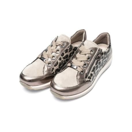 Baskets fantaisies ARA SHOES Cuir Beige Metal leopard Cashmire OSAKA Lacet + zip 12-64587-05 semelle amovible