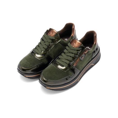 Baskets ARA SHOES Cuir Bronze vert foncè 27540-96 zip + lacet semelle amovible SAPPORO