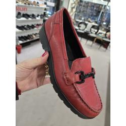 Mocassin femme confortable DALLAS 14803-01 Cuir Rouge compensé cuir imprimé point