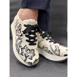 Baskets SOFTWAVES Cuir noir/blanc Coco/Black CLARISA 7.78.92 lacet noir fantaisie fleurie semelle amovible