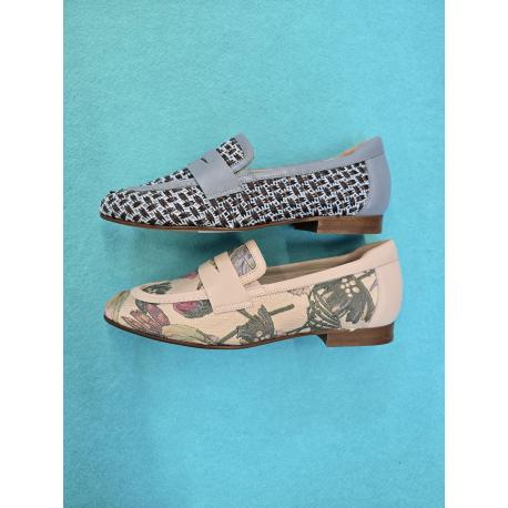 Moccasins Elle gants SOFTWAVES Cuir imprimé Rose Nude motifs fleurs 9.10.14 tout Cuir Semelle amovible existe en demi pointure S