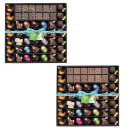 Boite 15 chocolats de Pâques assortis et tablette chocolat au lait personnalisée 267g