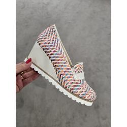 Escarpin compensé feminine coloré mode 7.66.71 SOFTWAVES Cuir beige Raphia Multicolore/Tressè Coco MIRA semelle amovible