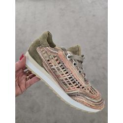 Baskets 9.32.30 raffinèes ajourèes Softwaves DELTA Cuir et Raphia Multicolore kaki/Rose/Mordorè