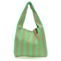 Sac tricot Vert/Taupe LOIS non doublé fermeture avec pression LOT83 Rayures