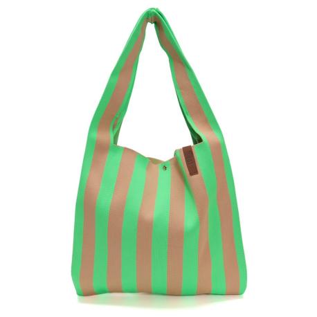 Sac tricot Vert/Taupe LOIS non doublé fermeture avec pression LOT83 Rayures