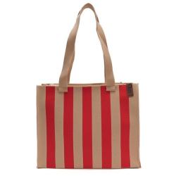 Sac Shopping fourre tout FEMKE 26 cabas petit LOT83 rayure Rouge/beige  2 anses, non doublé, fermeture par zip