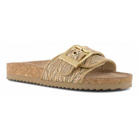 Claquettes SLOFI  1 boucle dorée Cuir/RAPHIA Natural COLORS OF CALIFORNIA faintaisie HC.BIO610