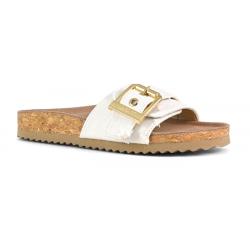 Claquettes SLOFI 1 boucle dorée Cuir/Toile/Blanc COLORS OF CALIFORNIA faintaisie HC.BIO503