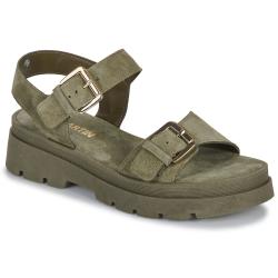 Sandales plates féminines  DELIA JB Martin cuir Velours KAKI 2 boucles décoratives et réglables